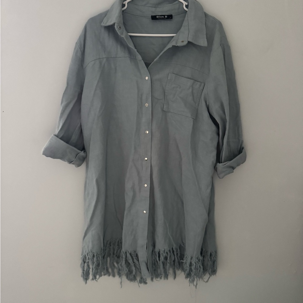 Western Style Long Sleeve Fringe Dress in Gray